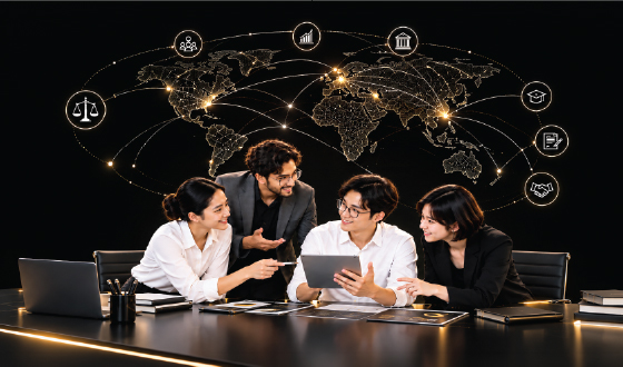 Global university campus representing international collaboration