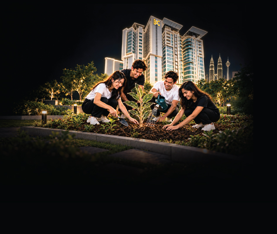 BAC students planting a tree as part of a sustainability initiative
