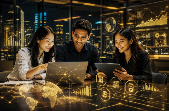 Professionals discussing the future of financial technology