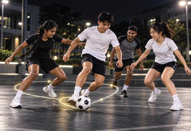BAC students playing football together