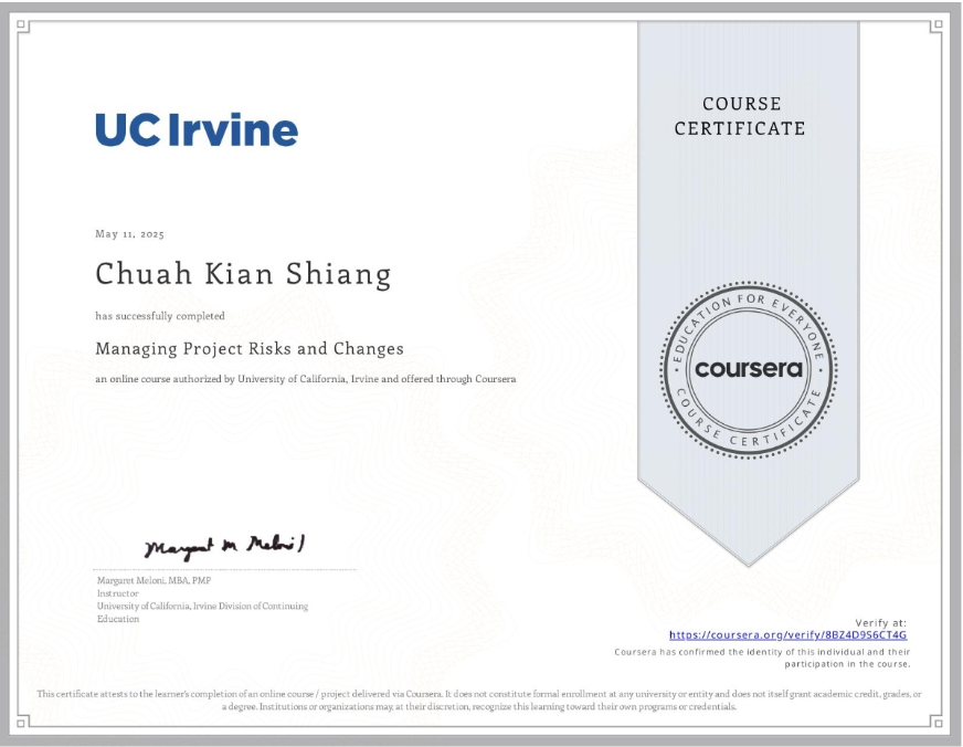 Coursera certificate of completion for the MBA