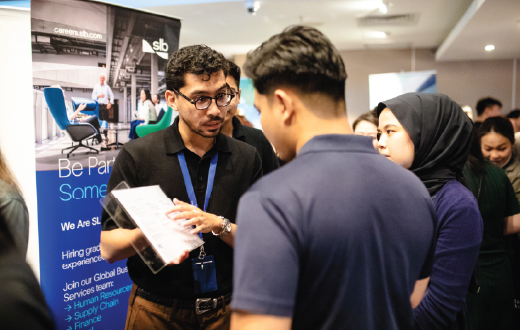Students networking during a BAC career fair